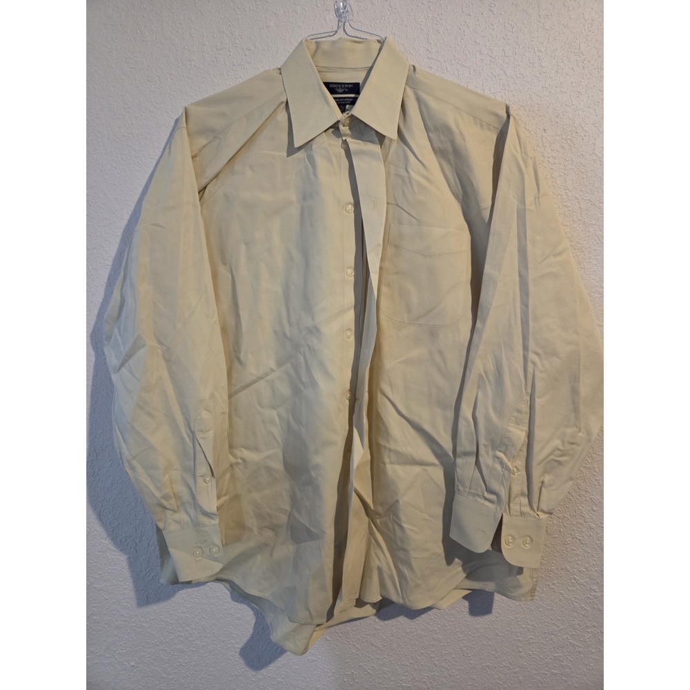 Dockers Shirt Mens 16.5/ 32/33 Soft Yellow Solid Long Sleeve Button Up